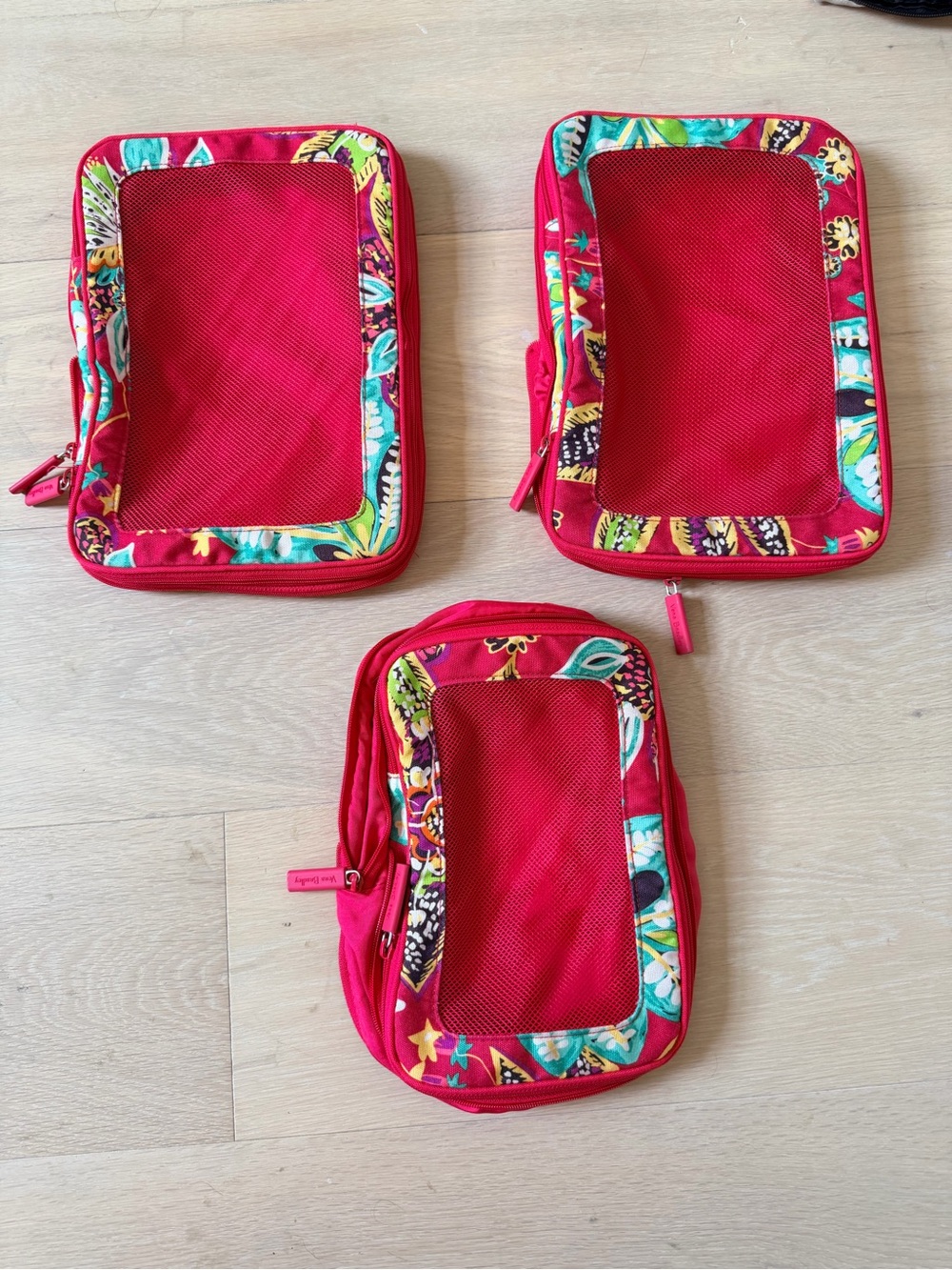 Vera Bradley Hot Pink Floral-Trim Travel Pouch Set
